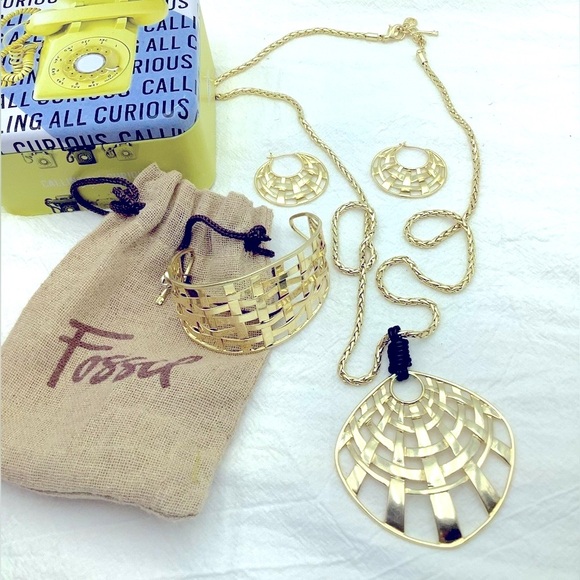 Fossil Gold-Tone Necklace Bracelet and Earring Set New With Box - Picture 1 of 3